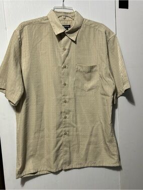 George Beige Short Sleeve Windowpane Button-Down Shirt